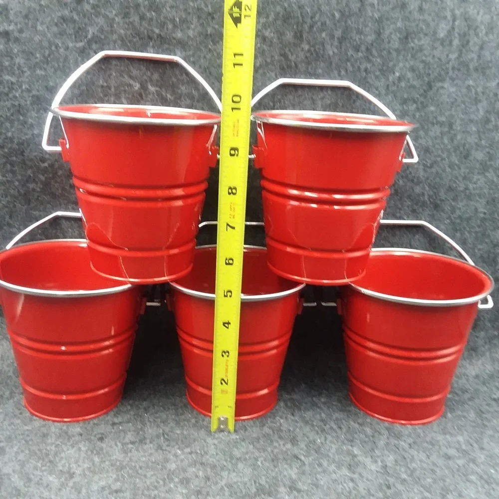 Pottery Barn Red Metal Buckets - Set of 5